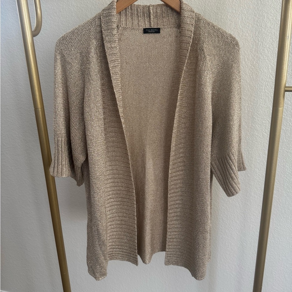Talbots Women's Beige Open-Front Cardigan